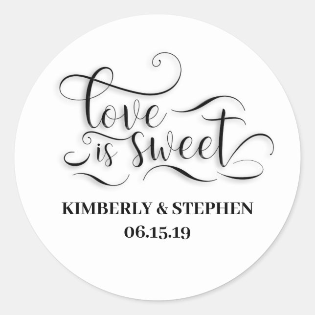Pegatina Redonda Love is Sweet Elegant Wedding (Anverso)