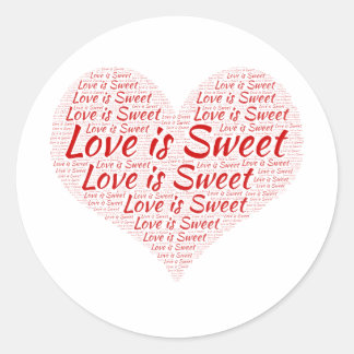 Pegatina Redonda Love is Sweet Heart Word Cloud Wedding