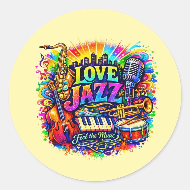 Pegatina Redonda Love Jazz - feel the music (Anverso)