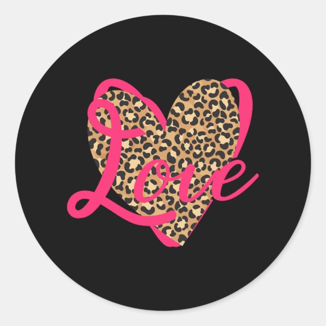 Pegatina Redonda Love Leopard Valentine (Anverso)
