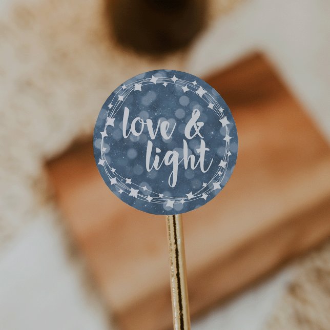Pegatina Redonda Love & Light Bokeh Hanukkah (Subido por el creador)