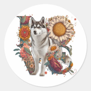 Pegatina Redonda LOVE Made of Husky Sunflower Wildflower