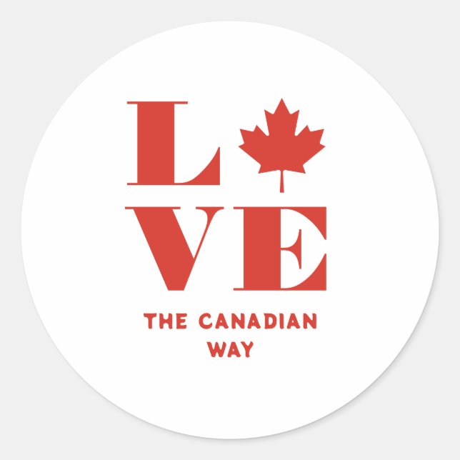 Pegatina Redonda Love Maple Leaf Fun Canadiense Personalizado Texto (Anverso)