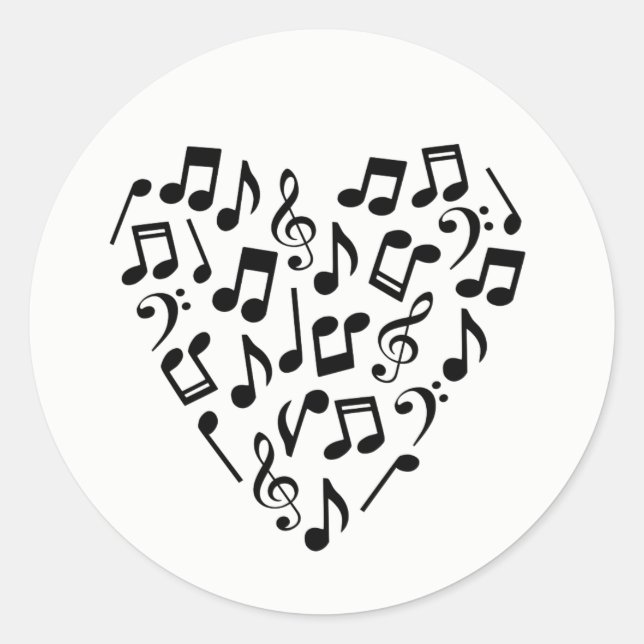 Pegatina Redonda Love Music Heart of Music Notes (Anverso)