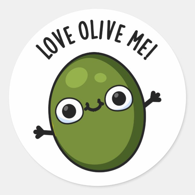 Pegatina Redonda Love Olive Me Funny Food Pun (Anverso)