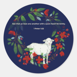 Pegatina Redonda Love One Another | Lamb & Floral Round Sticker