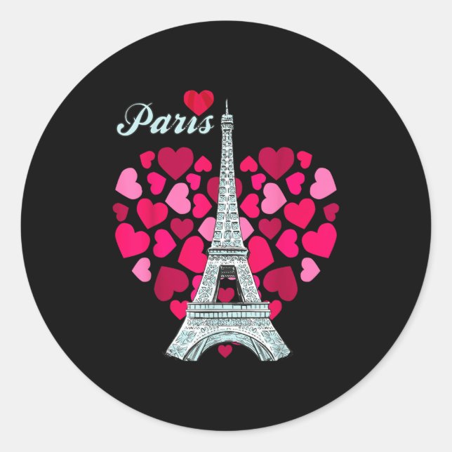 Pegatina Redonda Love Paris Heart Eiffel Tower Souvenir France Fren (Anverso)
