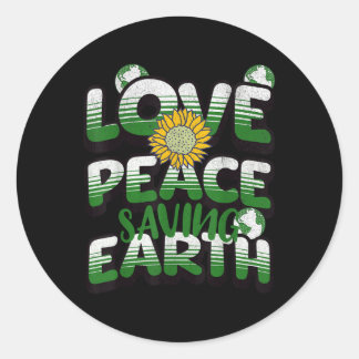 Pegatina Redonda Love Peace Earth Environmental Protection Earth Da
