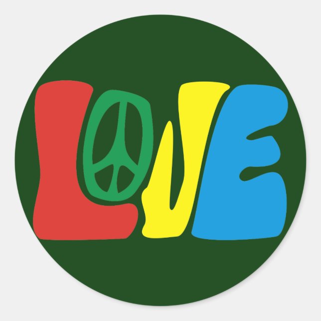 Pegatina Redonda Love Peace hippie (Anverso)