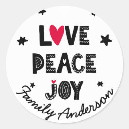 Pegatina Redonda LOVE PEACE JOY Scandinavian Doodle