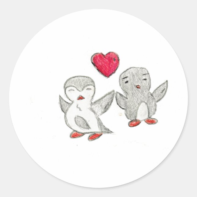 Pegatina Redonda Love Penguins (Anverso)