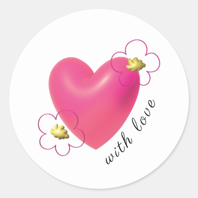 Pegatina Redonda Love Pink Red Hearts 3d Minimalist Cute Flowers.   (Anverso)