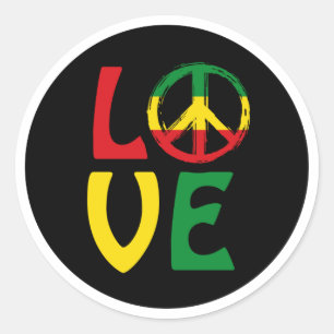 Pegatina Redonda LOVE Reggae con símbolo de paz