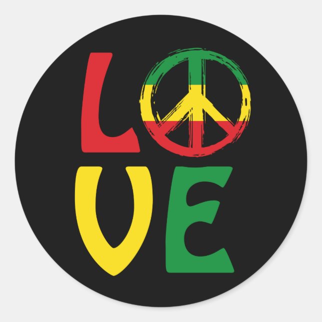 Pegatina Redonda LOVE Reggae with peace symbol (Anverso)