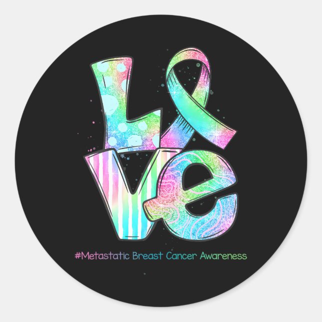 Pegatina Redonda LOVE Ribbon Conciencia sobre el cáncer mamario met (Anverso)