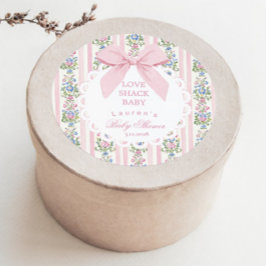 Pegatina Redonda Love Shack Baby Pink Bow Rosa Baby Shower