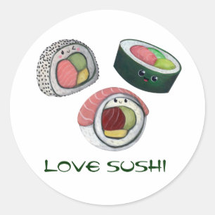 Pegatina Redonda Love Sushi
