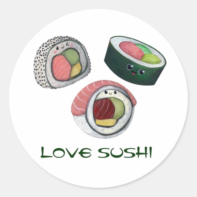 Pegatina Redonda Love Sushi (Anverso)
