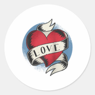 Pegatina Redonda Love Tattoo Heart Cute Ribbon Vintage Valentine Re