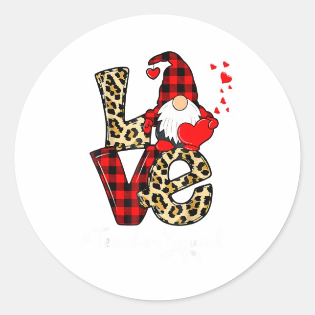 Pegatina Redonda Love Teacher Squad Gnome Hearts Valentines Gnome T (Anverso)