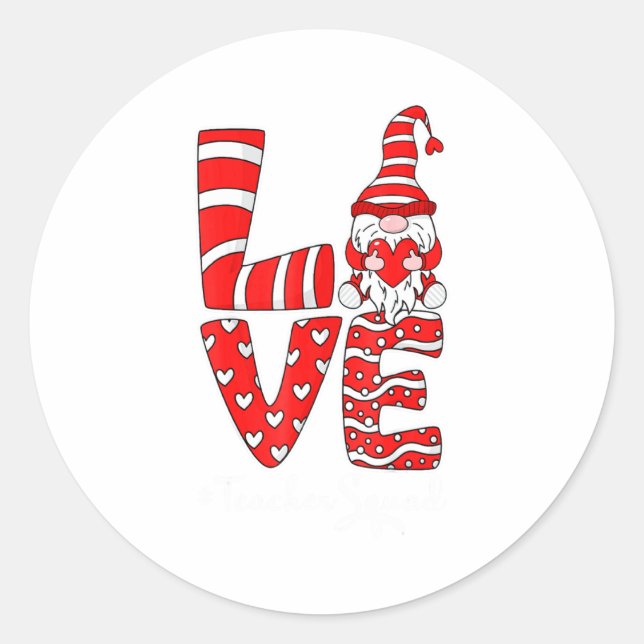 Pegatina Redonda Love Teacher Squad Gnome Hearts Valentines Gnome T (Anverso)