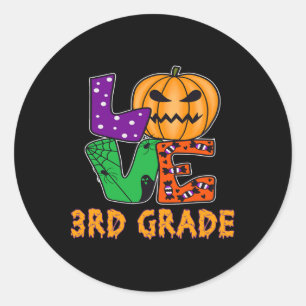 Pegatina Redonda Love Third Grado Funny School Teacher Halloween Co