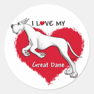 Pegatina Redonda Love White Great Dane