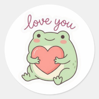 Pegatina Redonda Love You Frog Sticker Cute Frog Heart Soft Aesthet