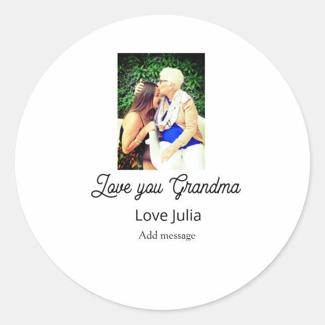 Pegatina Redonda Love you Grandma photo name love message grandkids (Anverso)