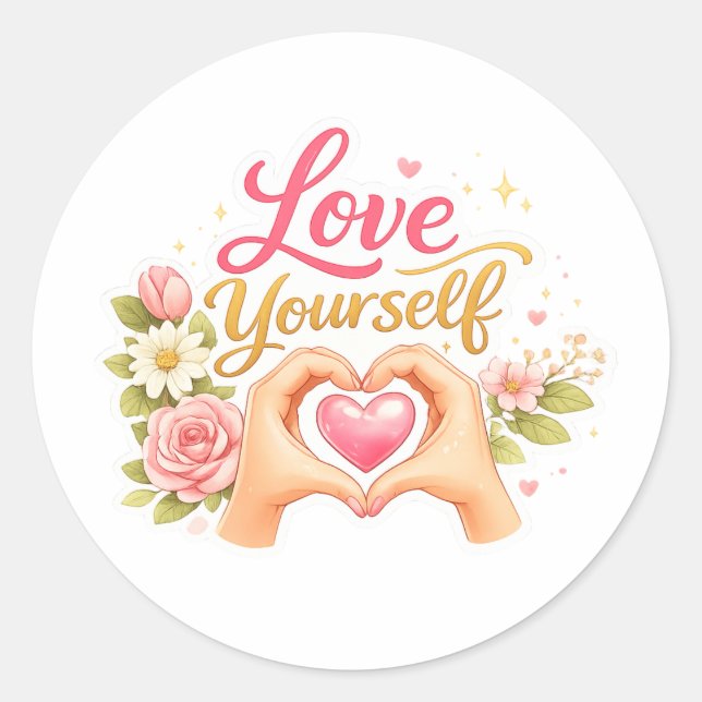Pegatina Redonda Love yourself  (Anverso)
