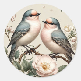 Pegatina Redonda LoveBird Floral Round Engagement Party Sticker