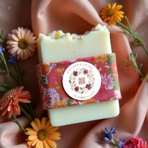 Pegatina Redonda Lovely Elegant Floral Chinese Double Happiness 