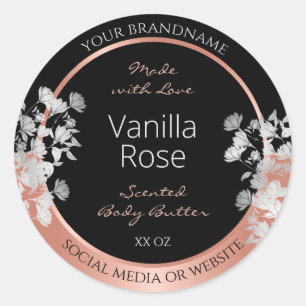 Pegatina Redonda Lovely Floral Product Labs Black and Rosa Gold