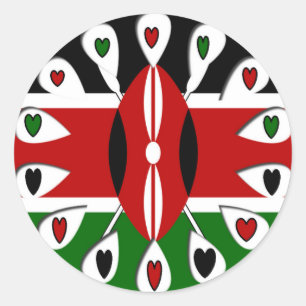 Pegatina Redonda Lovely Hearts Kenia: Motivo de Arte de Bandera