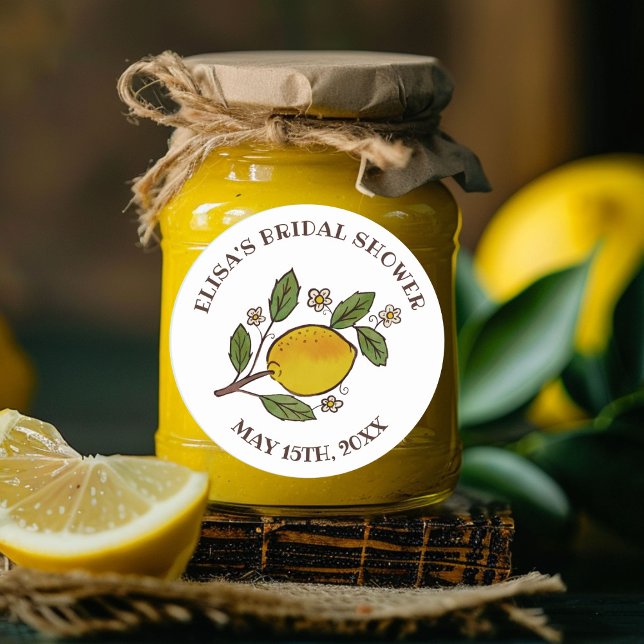Pegatina Redonda Lovely Lemons DESAYUNO DE NOVIA Rústico PERSONALIZ (Lovely Lemons BRIDAL SHOWER Rustic CUSTOM Classic Round Sticker
)