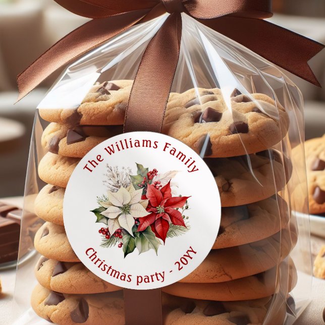 Pegatina Redonda Lovely Poinsettia Floral Family Christmas Party  (Subido por el creador)