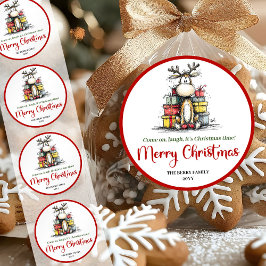 Pegatina Redonda Lovely quirky reindeer cute holiday sticker art