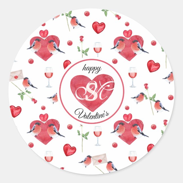 Pegatina Redonda Lovely Valentine's Day Pattern | Monogrammed (Anverso)