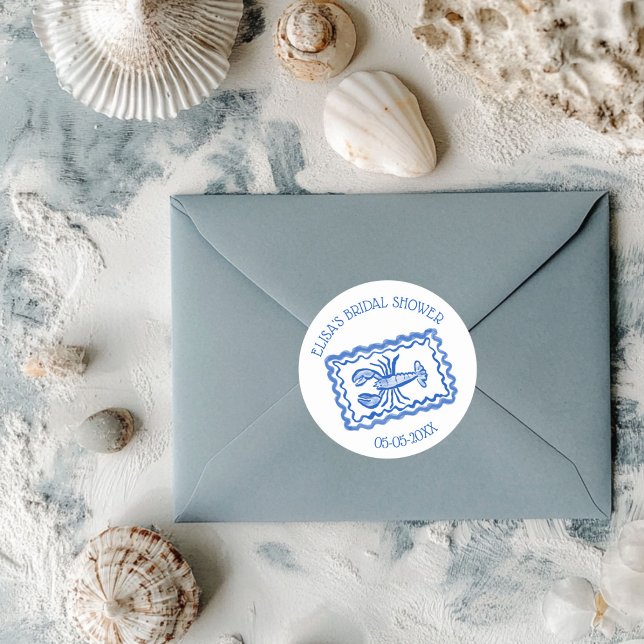 Pegatina Redonda LoveNotes from Sea Lobster PERSONALIZADO Bridal Sh (LoveNotes from Sea Cute Hand Drawn Lobster CUSTOM Bridal Shower Classic Round Sticker
)