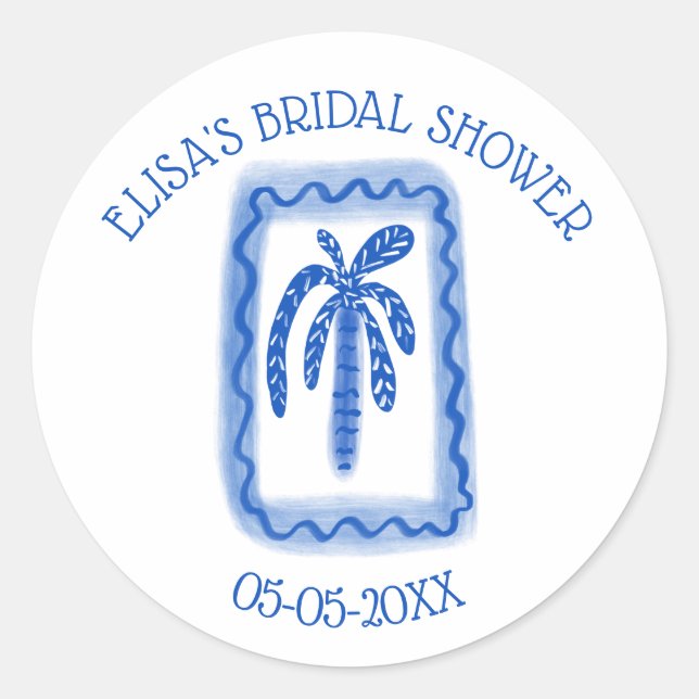 Pegatina Redonda LoveNotes from Sea Palm Tree PERSONALIZADO Bridal  (Anverso)