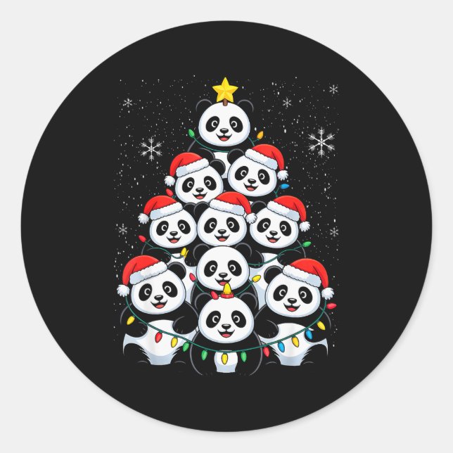 Pegatina Redonda Lover Xmas Panda Christmas Tree  (Anverso)