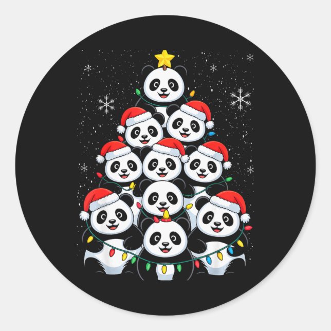 Pegatina Redonda Lover Xmas Panda Christmas Tree T Shirt  (Anverso)