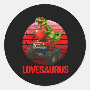 Pegatina Redonda Lovesaurus Dinosaur Camión Monstruo de San Valentí