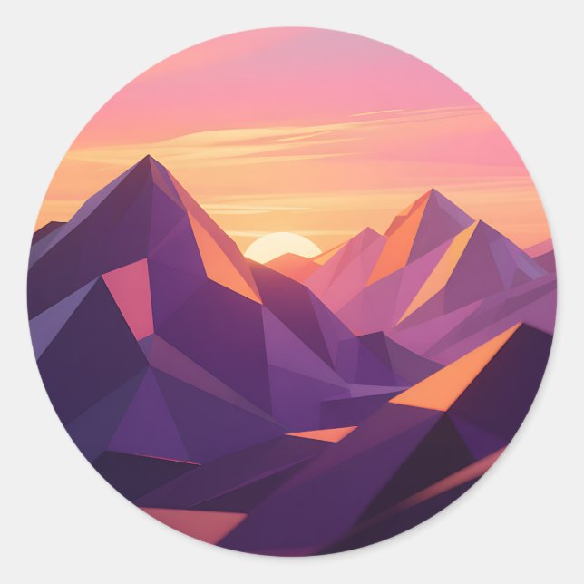 Pegatina Redonda Low Poly Mountain Sunset Geometric (Anverso)