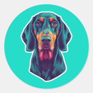 Pegatina Redonda Loyal Glow – Bluetick Coonhound Vibrante Arte Pop