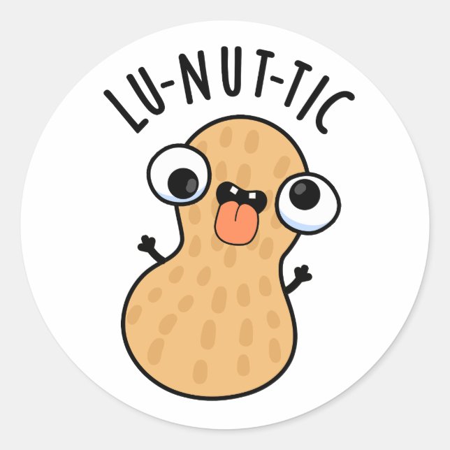 Pegatina Redonda Lu-nut-ic Funny Peanut Puns (Anverso)