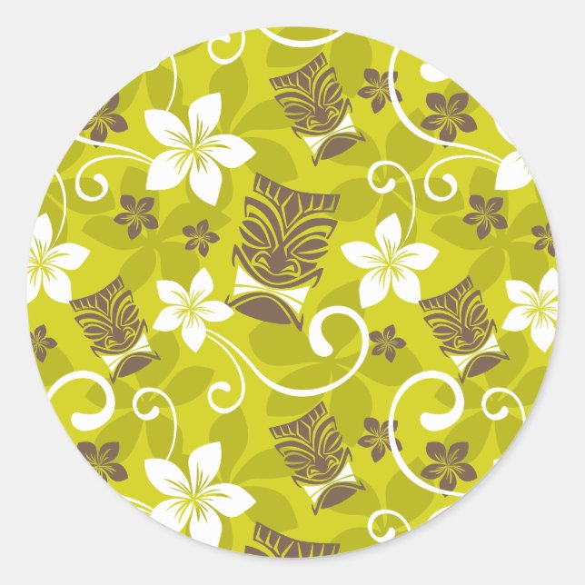 PEGATINA REDONDA LUAU TIKI PATTERN (Anverso)