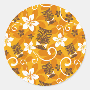 PEGATINA REDONDA LUAU TIKI PATTERN (NARANJA)