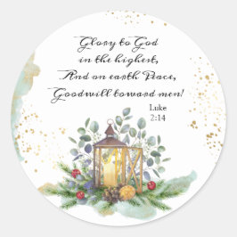 Pegatina Redonda Lucas 2:14 Gloria a Dios en los Navidades más alto