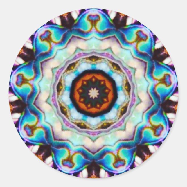 Pegatina Redonda Luces azules de Paua Shell Fractal (Anverso)